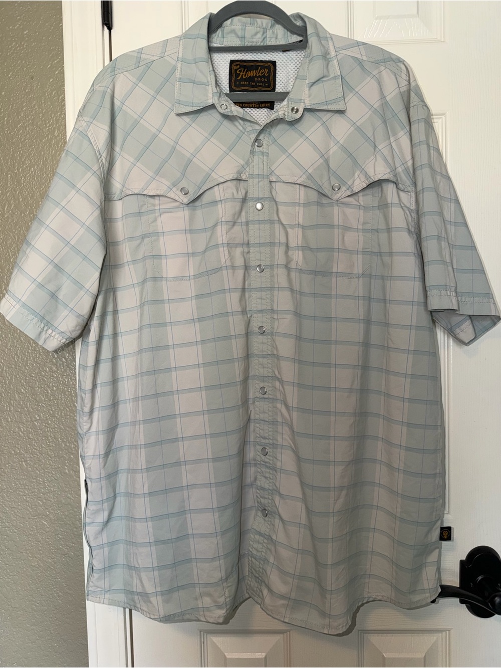 Howler Brothers Men's Open Country Tech Shirt Braden Plaid Chalk Size XXL